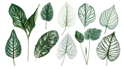 Obraz premium A collection of green leaves with some white spots