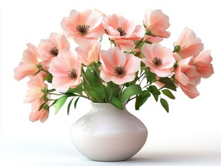 Obraz premium Elegant peach blossom arrangement in white vase against clean backdrop for serene floral beauty
