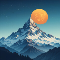 mountain landscape with moon abstract art 