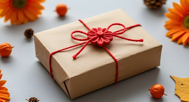 Autumn Gift Box with Red Flower Decoration