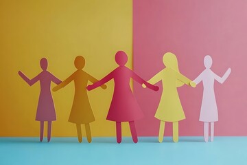 Colorful Paper People Holding Hands Together3