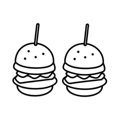 Two Simple Line Art Mini Burgers with Toothpicks