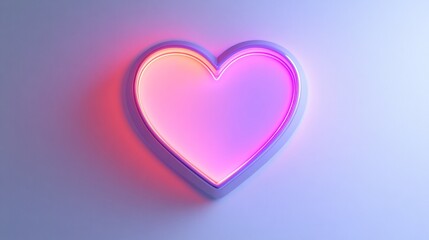 Glowing neon heart with pink and purple light on soft background