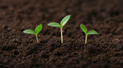 Fototapeta premium Farmer cultivating young plants organic farm professional photography fertile soil close-up view growth concept