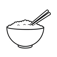 Simple Line Drawing Bowl of Rice with Chopsticks, Asian Cuisine