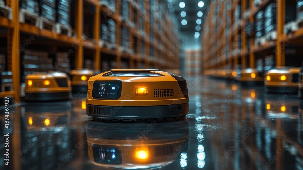 Leinwandbilder automated robots navigate a spacious warehouse filled with organized shelves of merchandise, showcas