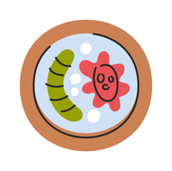 Microorganism inside petri dish doodle