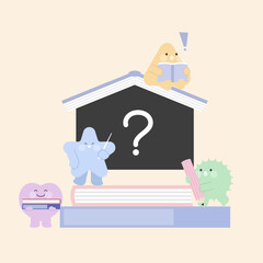 칠판 앞의 도형 캐릭터들