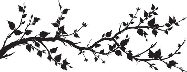 Elegant black silhouette of a leafy branch for decorative nature-themed designs.