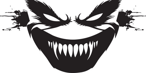 Obraz premium Sinister vector illustration of an evil grin with sharp teeth and intense eyes.