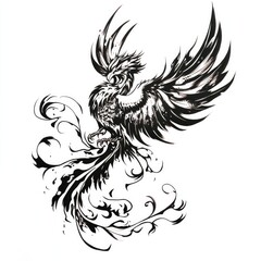 Obraz premium bird, phoenix, tattoo style, eagle, vector, tattoo, illustration, wings, wing, animal, feather, angel, design, silhouette, art, black, flying, symbol, drawing, nature, head, wild, fly, wildlife, triba
