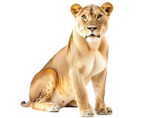 Isolated Seated Lioness on White Background