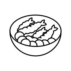 Shrimp and Dumplings in a Bowl Asian Cuisine Illustration