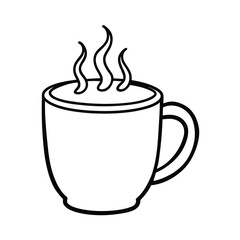 Hot Beverage in Mug, Steam, Warm Drink, Cozy, Coffee, Tea, Hot Chocolate, Simple Line Art, Graphic D