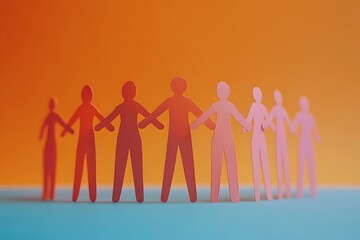 Obraz premium Colorful Paper People Holding Hands Unity Teamwork26