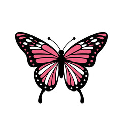Bright decorative Monarch butterfly in pink color. Insect in trendy flat style. Isolated vector illustration on white background.