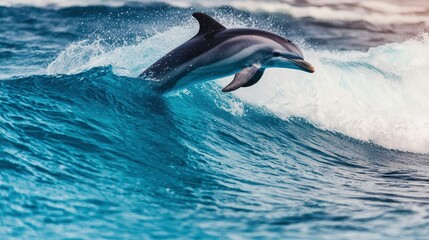 Obraz premium Dolphin Jumping Ocean Wave Sea Life