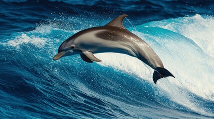 Naklejka premium Dolphin Jumping Ocean Waves nature sea