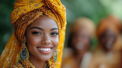 A multicultural wedding celebration with guests wearing traditional attire