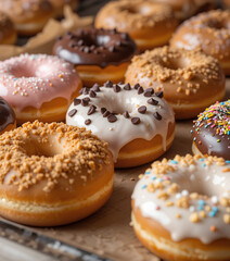 Donuts with Crispy Crumbs, Glaze, and Sprinkles

