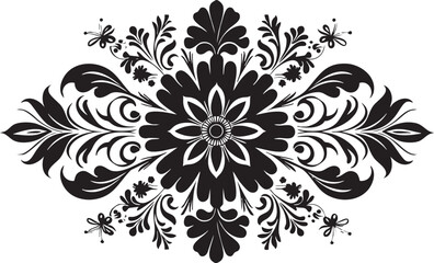 Intricate black and white floral ornament design for decorative and artistic projects.