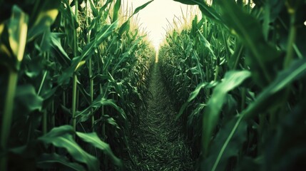 Pathway through cornfield. Generative AI