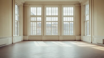 Fototapeta premium A big, empty room with a large window