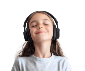 Relaxed man wearing headphones, enjoying music with closed eyes