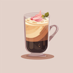 pastel vector illustration of cup of coffee with cream and mint