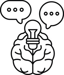 A brain with a light bulb on it is surrounded by two speech bubbles