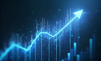 Business growth graph with upward arrow on black background