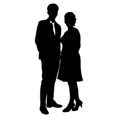 Draw a pair of full-length men and women standing together isolated on transparent background