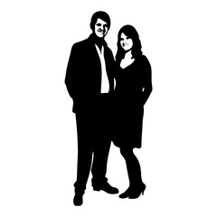 Black vector silhouettes of business people, couple, and family walking together on transparent PNG