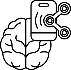 A brain with a phone in the middle of it