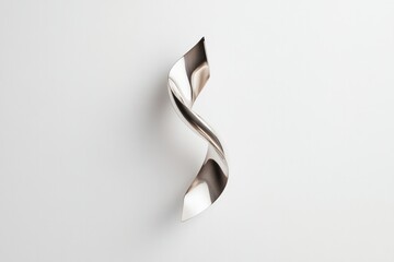 solitary elegantly curved metal spiral gracefully unwinds against stark white background centered with balanced negative