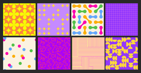 Obraz premium Retro Colorful Seamless Patterns with Abstract Elements