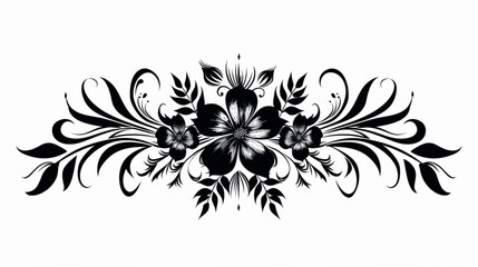 Elegant black and white floral ornament for decorative design or tattoo motifs.
