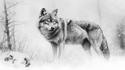 Obraz premium Gray Wolf in Snowy Winter Forest
