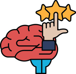 A hand pointing to a brain with three stars