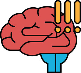A red brain with an exclamation point on it