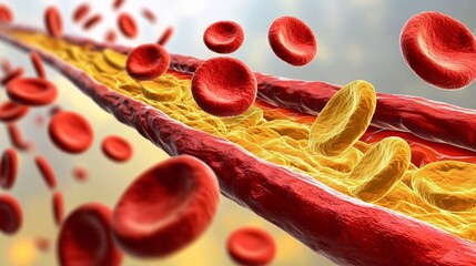 conceptual visual of golden blood being transferred into a blood bank with a focus on the rare and unique nature of the blood type. [Golden blood group]:[blood vessels] golden blood, blood bank, 