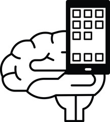 A hand holding a cell phone with a brain on the screen
