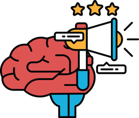 A cartoon brain with a microphone in its hand and a star above it
