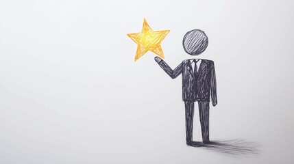 simple pencil drawing of animated stick figure hold up glowing star,positive communication