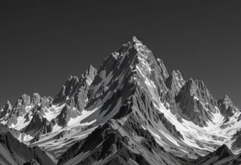  Summit of Shadows Black and White Mountain Range Under a Blank Sky