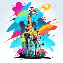Vibrant Giraffe in a Colorful Abstract Landscape