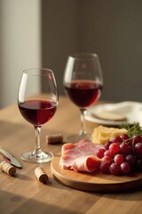 Relaxing afternoon with wine and cured meat