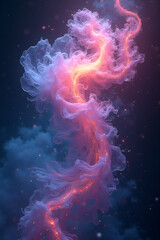 Vibrant ethereal being in orange, pink, and purplish-blue representing an abstract otherworldly scene