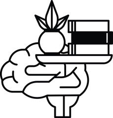 brain holding a tray with a pineapple and books