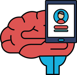 A person holding a tablet in front of a brain